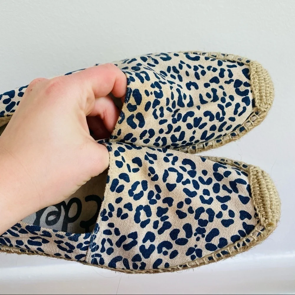 Sam Edelman Blue Cheetah Print Canvas/Linen Espadrilles - Summer Flats